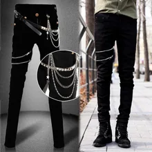 Idopy модные облегающие джинсовые штаны в стиле панк, эластичные джинсы на молнии с готическими пуговицами, мужские брюки с цепочкой