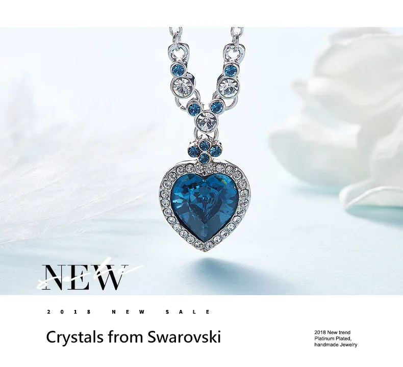 CDE кулон ожерелье украшено кристаллами от Swarovski Голубое сердце ожерелье цепочка Ювелирные изделия ошейники горный хрусталь ожерелье