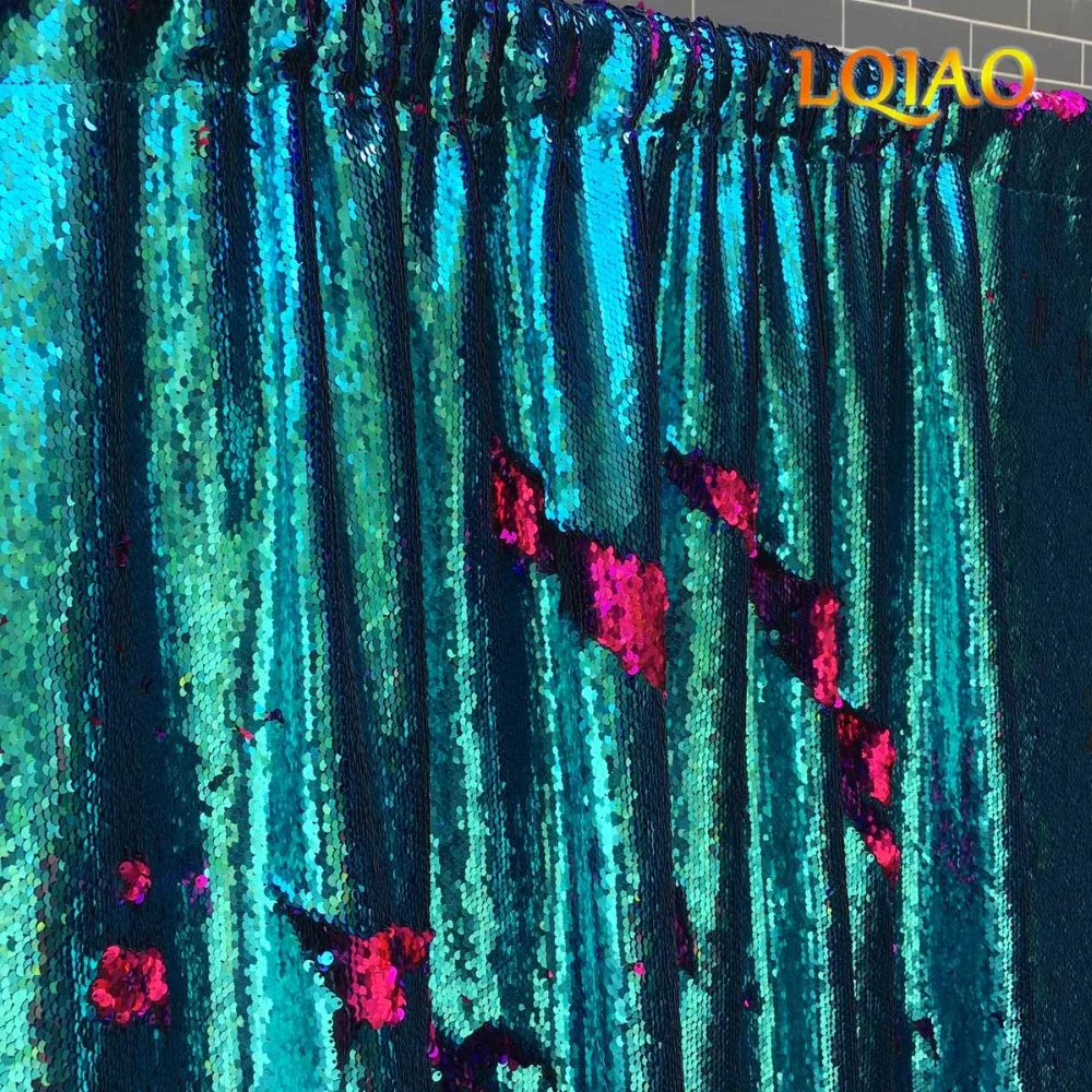 

Reversible Turquoise and Fuchsia Sequin Backdrop Curtain-4ftx6ft, Mermaid Fish Scale Sequin Photography for Wedding Decoration