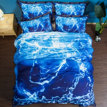 

Sea wave Bedding sets comfortable navy blue quilt cover soft duvet cover good quality pillow cases best selling bedclothes