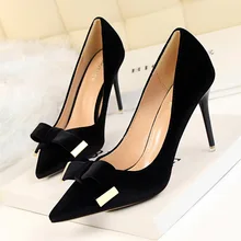 Suede Bow Party Shoes 2017 Sexy Thin High Heel Pumps Top Weeding Shoes Women Pumps 6 Colour
