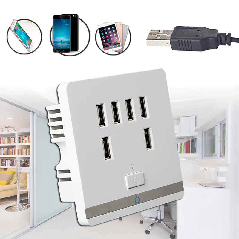 

3.4A 6 Port USB Wall Charger Outlet Power Receptacle Socket Plate Panel Switch