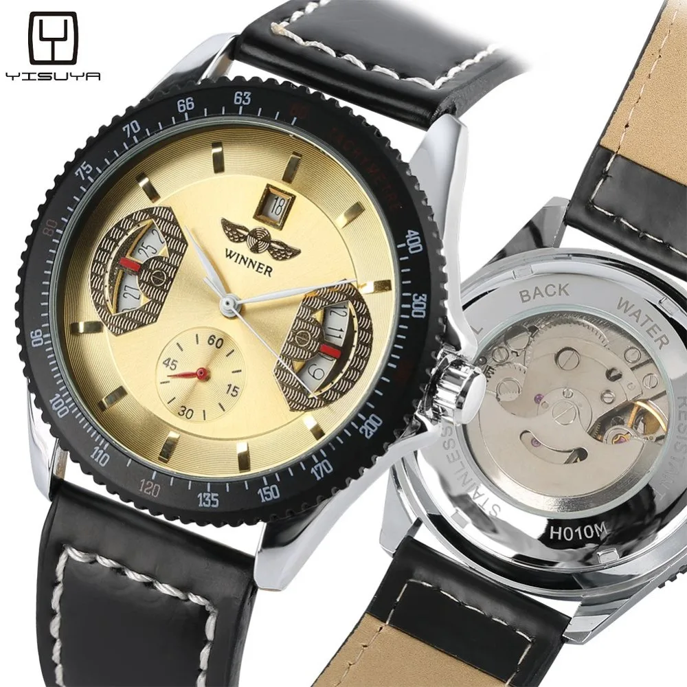 

Business Mens Automatic Mechanical Watch Vogue Calendar Display Mechanical Watches for Teenagers Leather Band Watch Gift for Man
