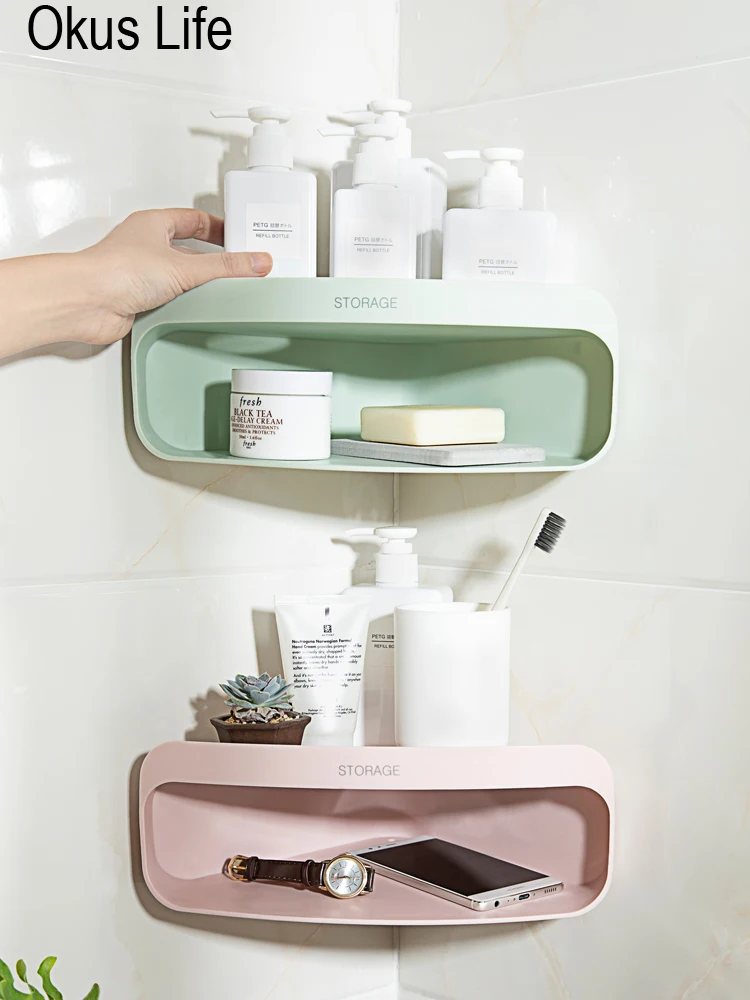 

Double Layer Bathroom Kitchen Corner Shelf Triangle Wall Corner Storage Holder Rack Wall Mount Punch-free Soap Drain Rack Holder