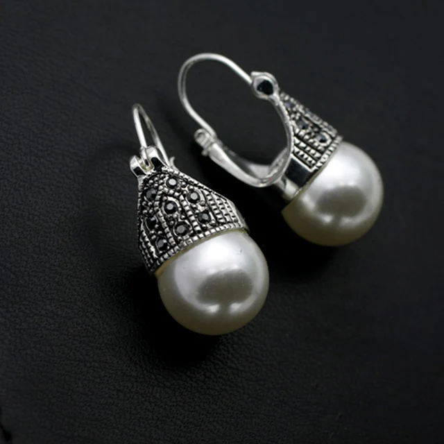 Top Quality Vintage Mosaic Cubic Zircon Pearl Earrings Antique Top Quality Vintage Mosaic Cubic Zircon Pearl Earrings Antique Silver Plated Drop For Women Fashion