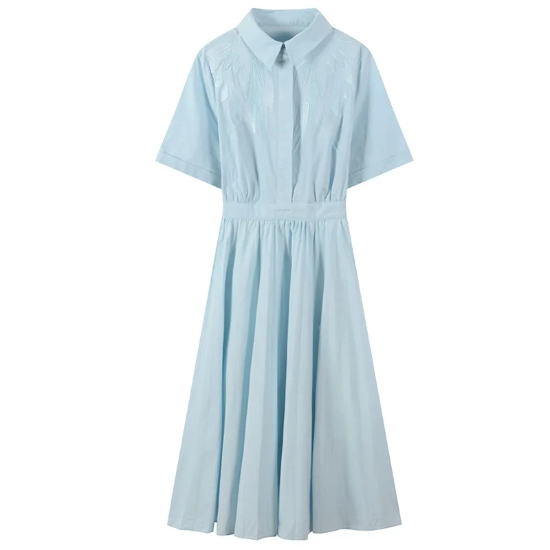 

Women Dress Elegant Button Side Zippers Embroidery Back Waist Split Hole Dress Robe Summer Runway Slim Pullovers Vestido Lolita