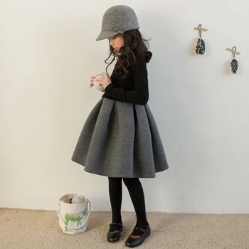 

Danmoke Girls Dress Winter Plus Cashmere Fight Air Cotton Dress Fight Color Puff Dress