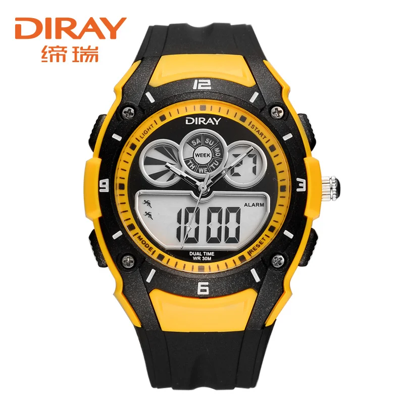 DIRAY 2016 New Dual Display Wristwatches Mens Big Dial Led Electronic