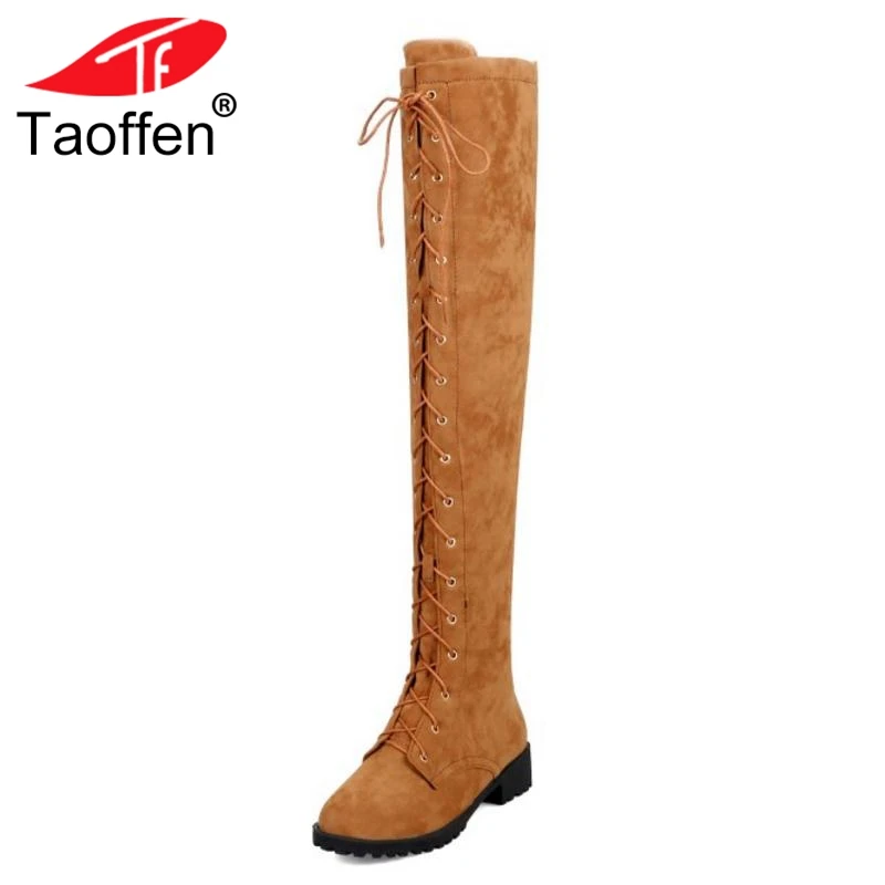 

TAOFFEN 4 Colors Size 33-46 Women Flats Boots Cross Strap Woman Shoes Winter Warm Long Boots Fashion Concise Ladies Footwear