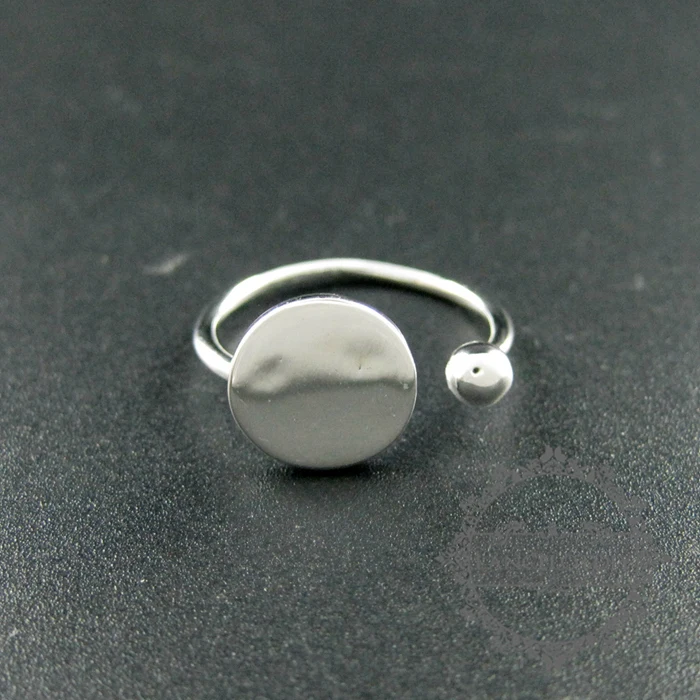 

10mm round bezel setting with 2mm ball 925 sterling silver solid silver adjustable open ring for DIY 1212028