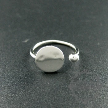 

10mm round bezel setting with 2mm ball 925 sterling silver solid silver adjustable open ring for DIY 1212028