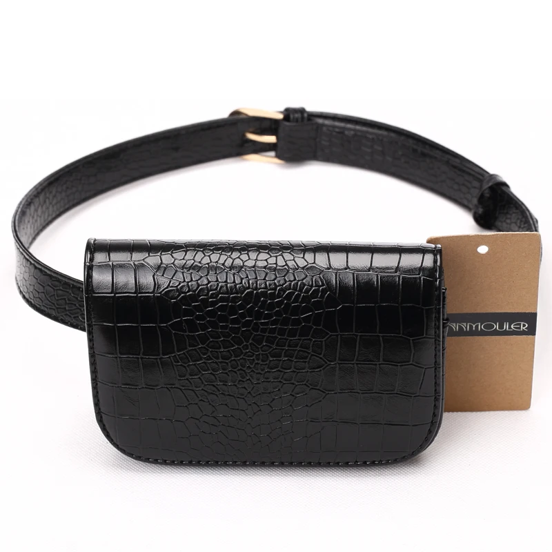 Annmouler модная сумка на пояс карамельного цвета с узором аллигатора Женская поясная сумка черная регулируемая Женская поясная сумка из