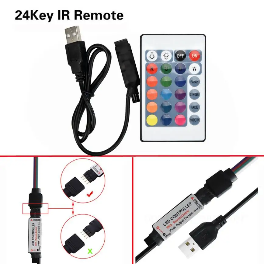 

24Key IR Remote Controller RGB USB Led Strip IR RF Remote Controller 24 Key 3528 5050 Lamp DC12V