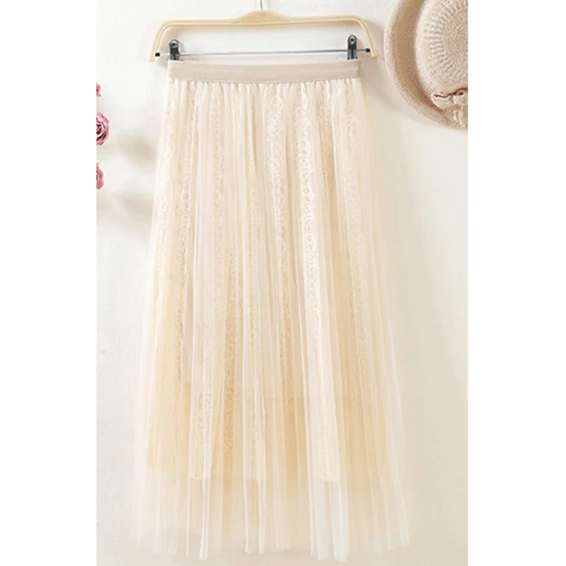 Студенческая сетчатая юбка женская новая вертикальная полосатая кружевная юбка Феи тонкая длинная юбка для похудения юбка весна-лето AA7