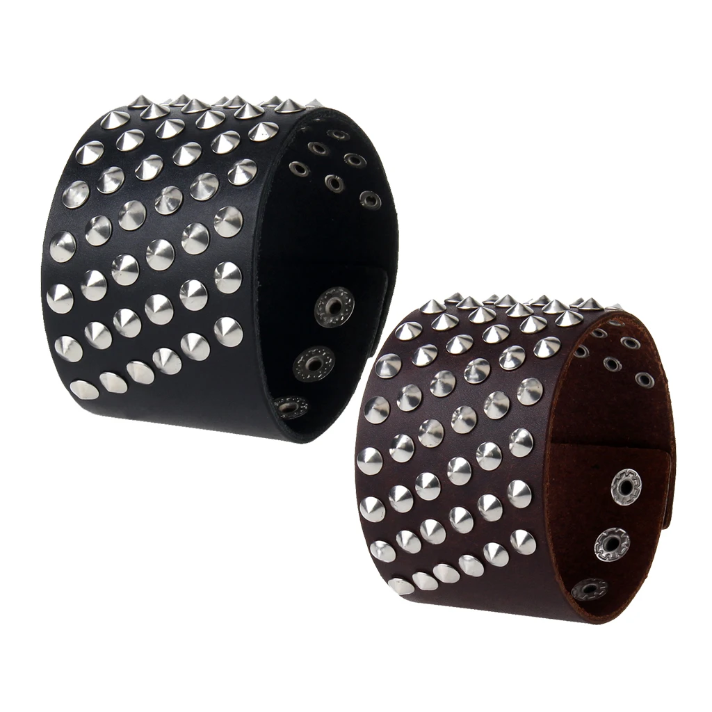 

Unisex Gothic Rock 6 Rows Metal Stud Spikes Rivet PU Leather Wide Wristband Bangle