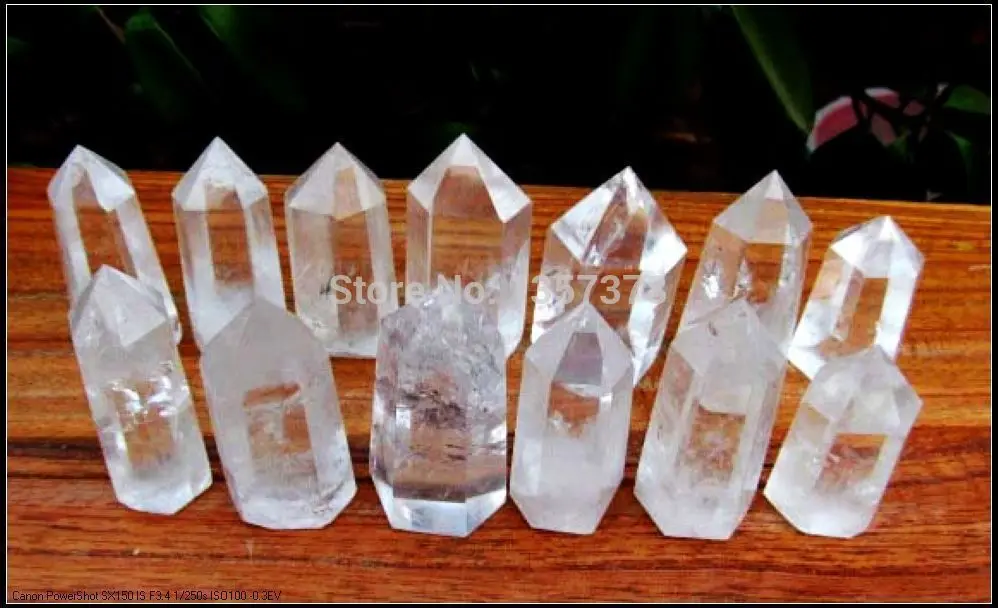

huij 00265 13PCS AAA NATURAL TRANSPARENT CLEAR QUARTZ CRYSTAL POINT Healing Bronze Statue