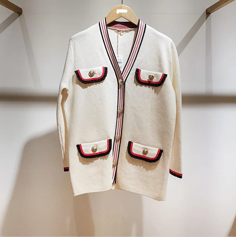 

2019 Spring Summer New Pin Colors Leisure Wind V-collar Sweater Women's Wear Mid-length Knitted Cardigan Women Sweaters