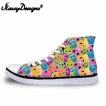 

NOISYDESIGNS Cute Skulls Print Women Vulcanize Shoes Summer Breathable High Top Canvas Shoes Fashion Sneakers Students Girls