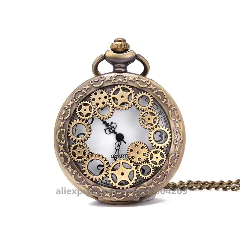 

Fashion Modern Quartz Gear Pocket Fob Watch Necklace Pendant Enamel Women Pendant Watch hb19041003