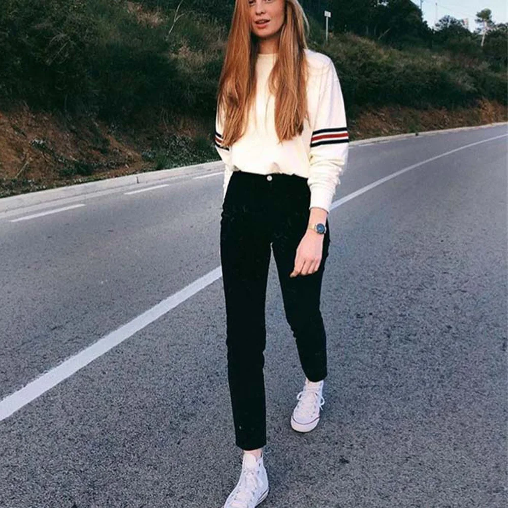 Ariana Grande Three-Color Striped Sleeves Sweatshirt Women Casual Harajuku Cute Blackpink Red Blue Pullovers Oversized Clothes Ariana Grande Three-Color Striped Sleeves Sweatshirt Women Casual Harajuku Cute Blackpink Red Blue Pullovers Oversized Clothes