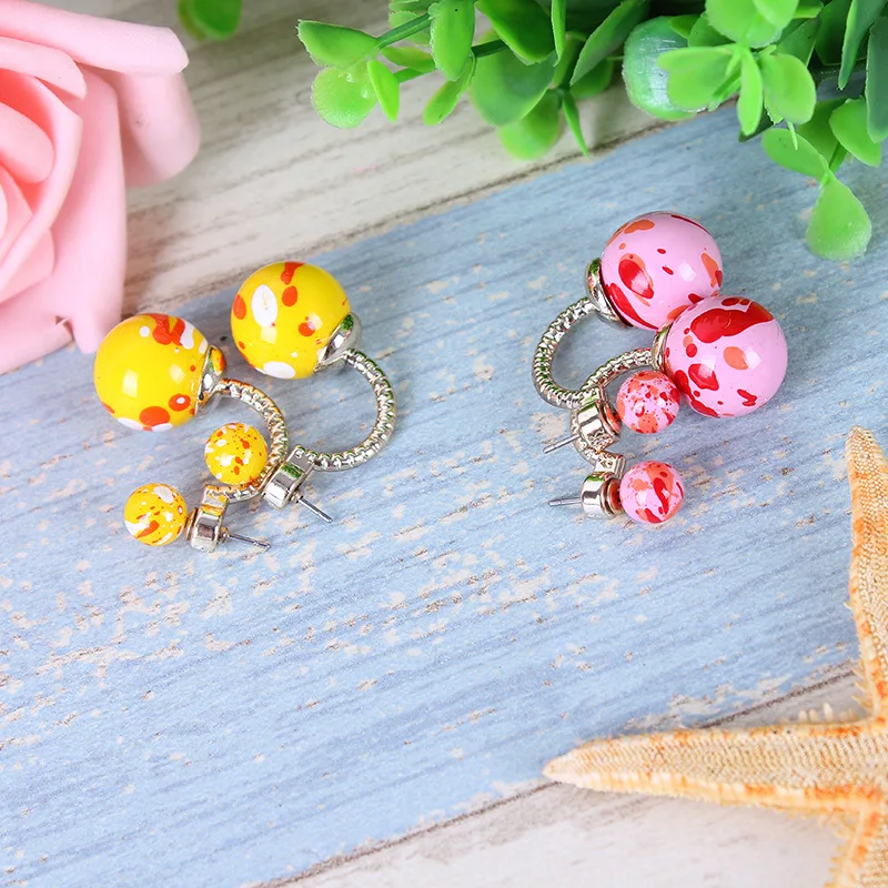 

2017 New Colorful Ball Double Pearl Earrings Female Brand Summer Jewelry Two Side Fashion Cheap Stud Earrings For Women