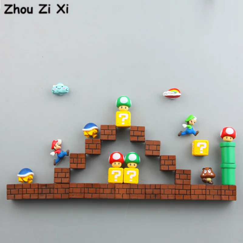 

Mini Super Mario Magnets Fridge Toys Figures Set Decorative Luigi Mushroom Bomb Toad Refrigerator Bowser Brick Figurine Toys