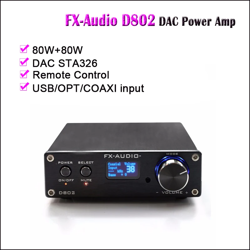 FX-Audio D802 USB ЦАП звуковой усилитель STA326 цифровой Мощность усилитель Hi-Fi ЦАП усилителя 80 Вт оптический коаксиальный Вход усилители