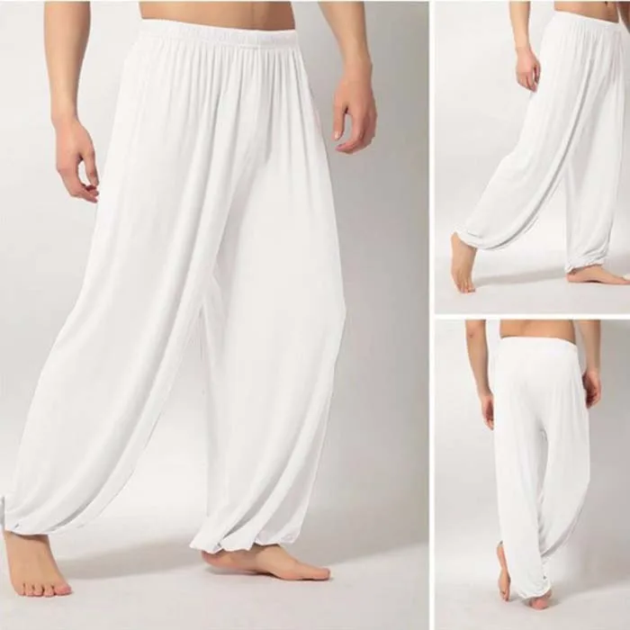 Мужские брюки для йоги свободные брюки с высокой талией Тай Чи летние свободные широкие брюки для йоги Boho Aladdin Комбинезон гарем брюки для спортзала mujer - Цвет: White