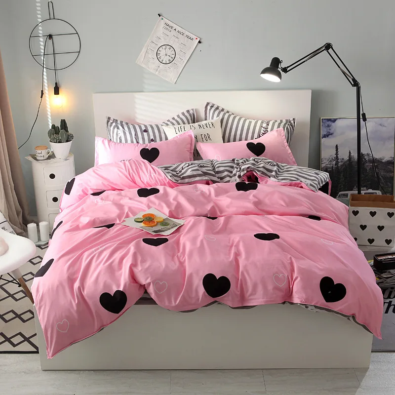 

4 in 1 Bedding Set Princess Style Duvet Cover Bed Sheet Pillowcase Heart Bed Linen Home Textiles Decor Single Twin Queen King