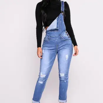 

Fashion Overalls For Women 2020 Women Jean Rompers Jumpsuit Hole Denim Jumpsuits Women's Their Straps Casual Tight Calf Jeans