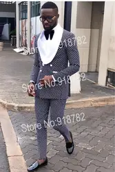 Нарядные Костюмы для свадьбы для Для мужчин 2018 новый дизайнер черный, белый цвет в горошек двубортный костюм Для мужчин Masculino костюм Slim Fit Homme