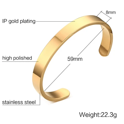 6/8 мм широкий полировка простой цвет серебристый, золотой черный Цвет Для женщин Для мужчин манжеты Jewelry Нержавеющая сталь браслет best любителей подарок - Окраска металла: 8mm Wide Gold