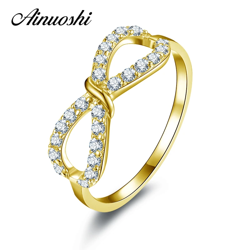 

AINUOSHI 10K Solid Yellow Gold Women Wedding Ring Fashion Twisted Bow Knot Shape Aneis Feminino Birthday Best Gift Rings Bijoux