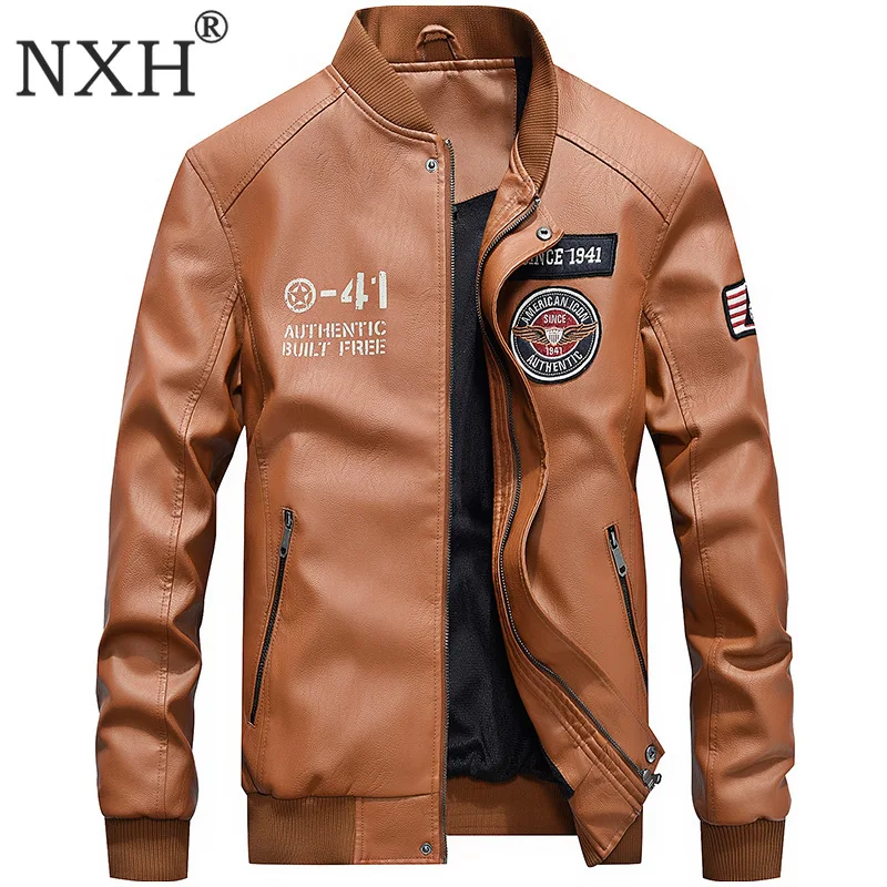 NXH Бейсбол jaket Для мужчин зимние Искусственная кожа куртки-бомберы Для мужчин бархат Pu пальто мотоциклетные дери ceket повязки jaqueta de couro