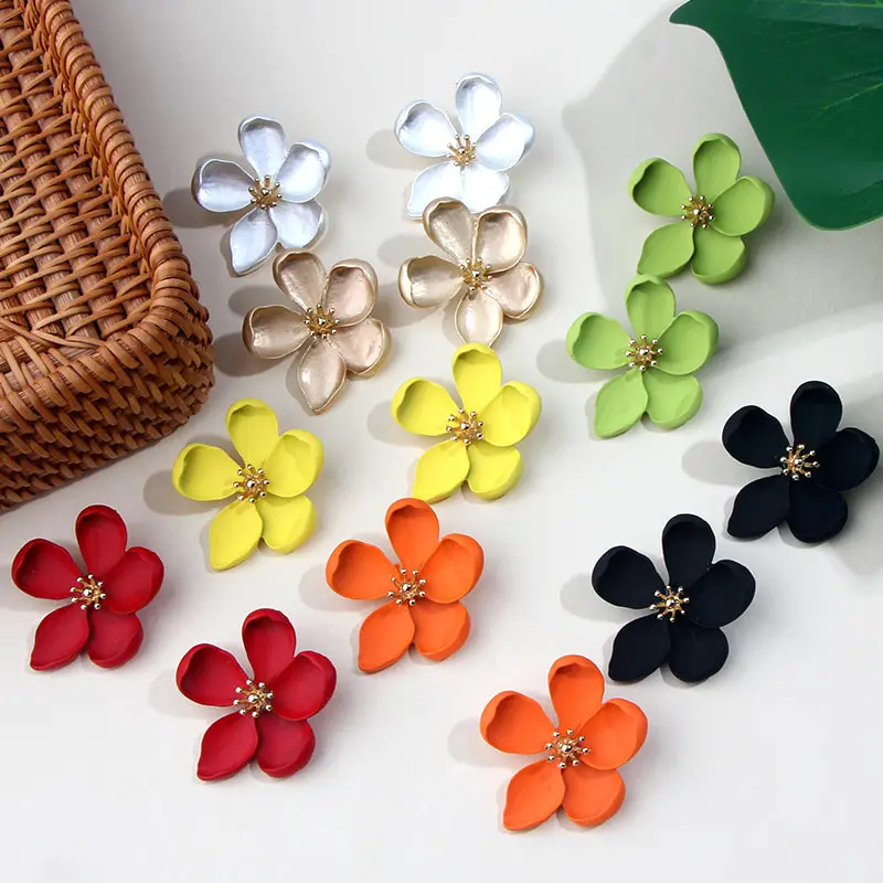 

Flatfoosie 2019 Trendy Korean Cute Flower Stud Earrings For Women Boho Geometric Metal Statement Earring Fashion Jewelry Gift