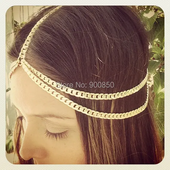 Punk Metal Gold Tassel Head Chain Headpieces Headband Mulitlayers Gold