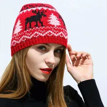 KBB Весенняя популярная сезонная красная шерсть олень узор животных для детей и мужчин трикотажная женская зимняя Лыжная шапочка Skullies