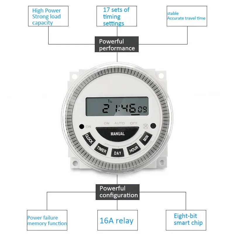 110V 220V 10A 16A 30A Programmable Timers Switch Digital LCD 16 Repeat programs 7 Days Hour minute Control Timer