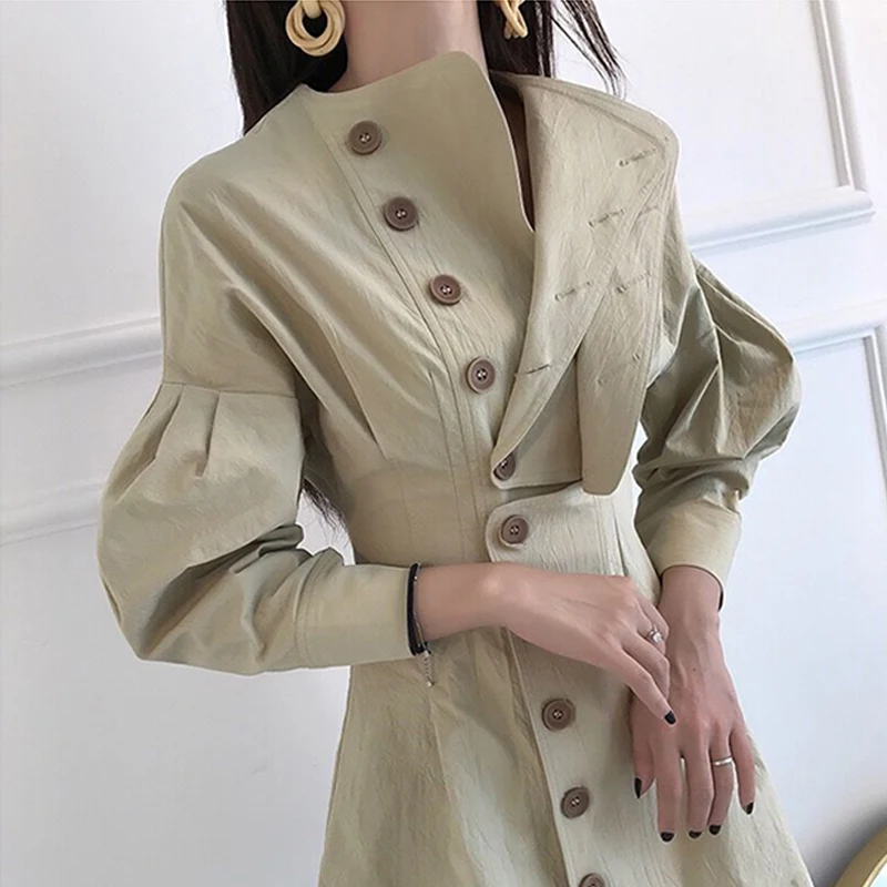 

puff sleeve Windbreaker jacket WOMEN spring 2019 new O-neck single breasted slim waist tren coat