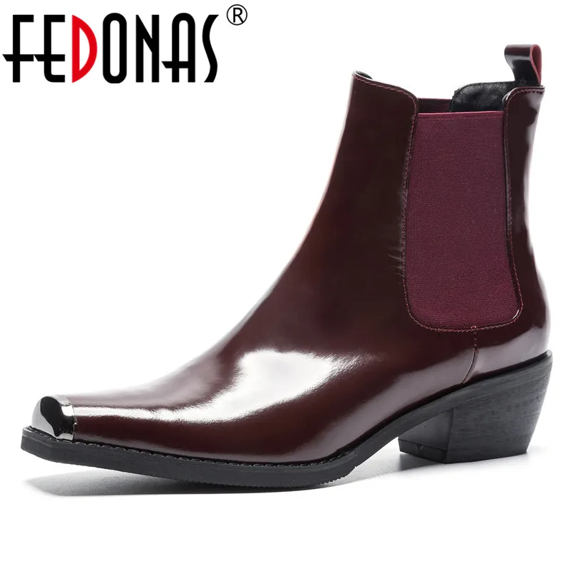 

FEDONAS New Women Chelsea Boots Genuine Leather Autumn Winter High Heels Shoes Woman Metal Decoration Office Career Ankle Boots