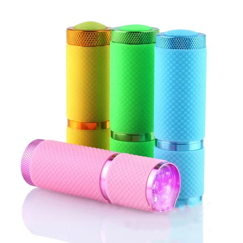 LED Flashlight Currency Detector Aluminum Alloy 1PC Mini 9 LED uv Gel Curing Lamp without battery Portability Nail Dryer