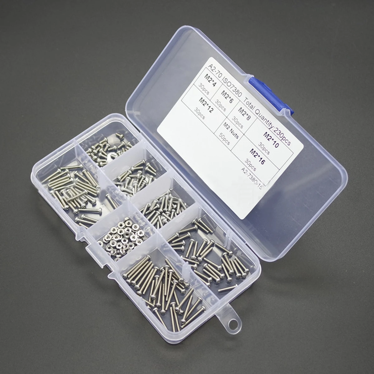 230pcs M2 Hex Screws 304 Stainless Steel Hex Socket Button Head Screw Bolts Nuts For Hardware Tools Accessories