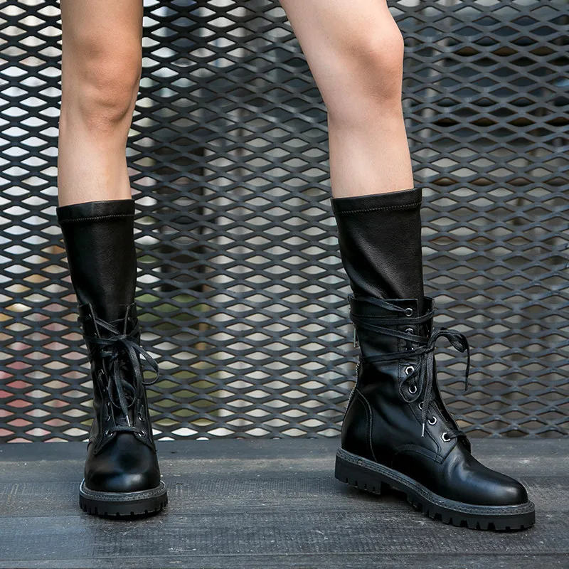 MORAZORA/ новые модные зимние ботинки «милитари» женская обувь натуральная кожа на шнуровке, на молнии, в стиле панк, обувь на платформе, женские сапоги до середины икры