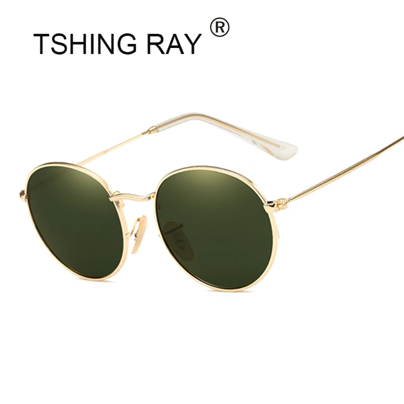 TSHING RAY Small Round Sunglasses Women Men Classic Brand Designer Metal Frame Mirror Sun Glasses Vintage