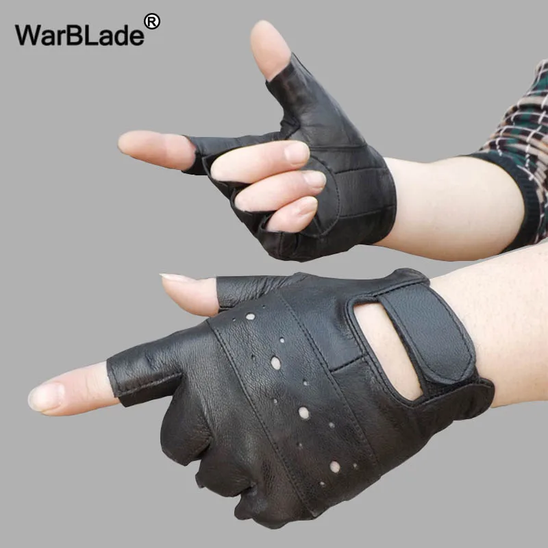 WarBLade мужские перчатки из натуральной кожи спортивные водительские Нескользящие Luvas Half Finger овечья кожа без пальцев перчатки для спортзала