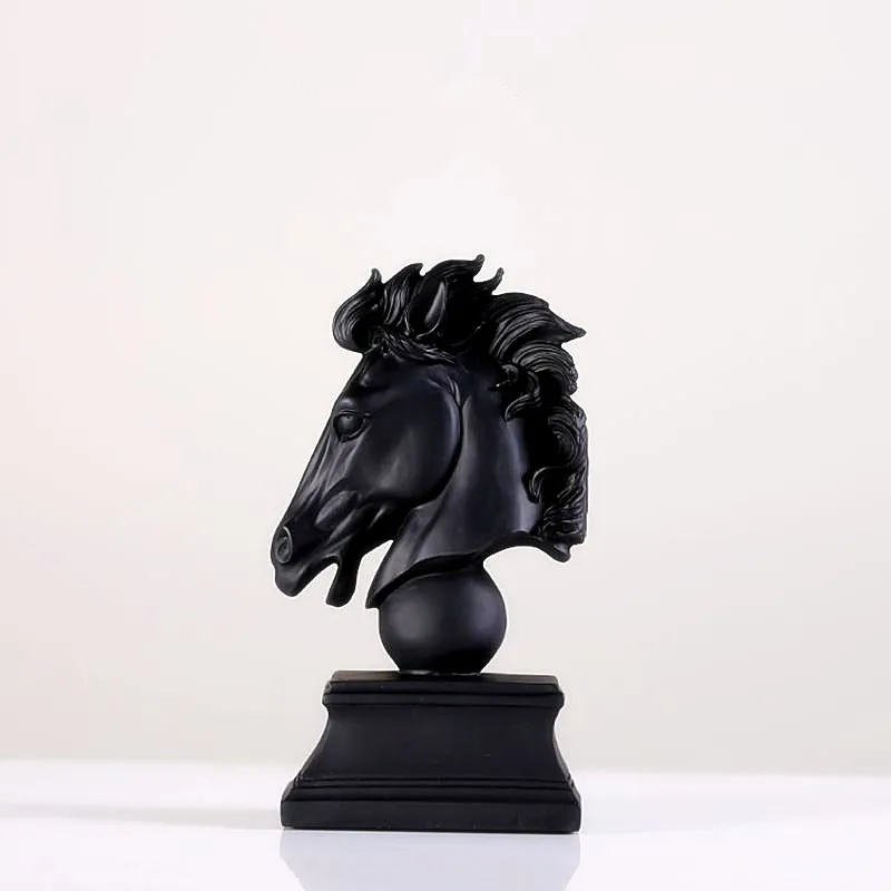 

Simulation Horse Head Statue Animal Black Resin Craftwork Living Room Personality Home Furnishings Porch Ornaments L2815