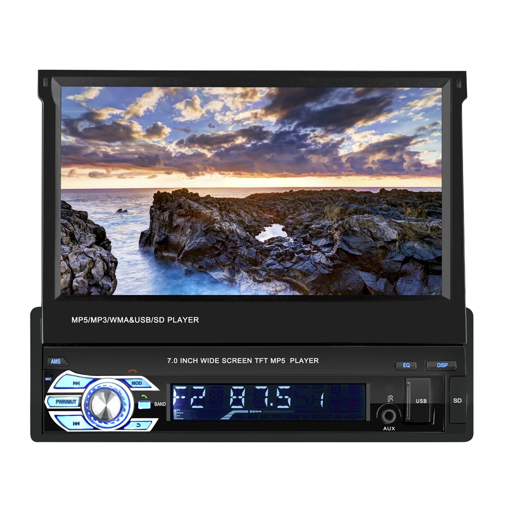 

Car Digital Stereo audio FM Radio Bluetooth 1DIN 7 inch HD Retractable Touch Screen Monitor MP5 SD USB Player Rear View Camera