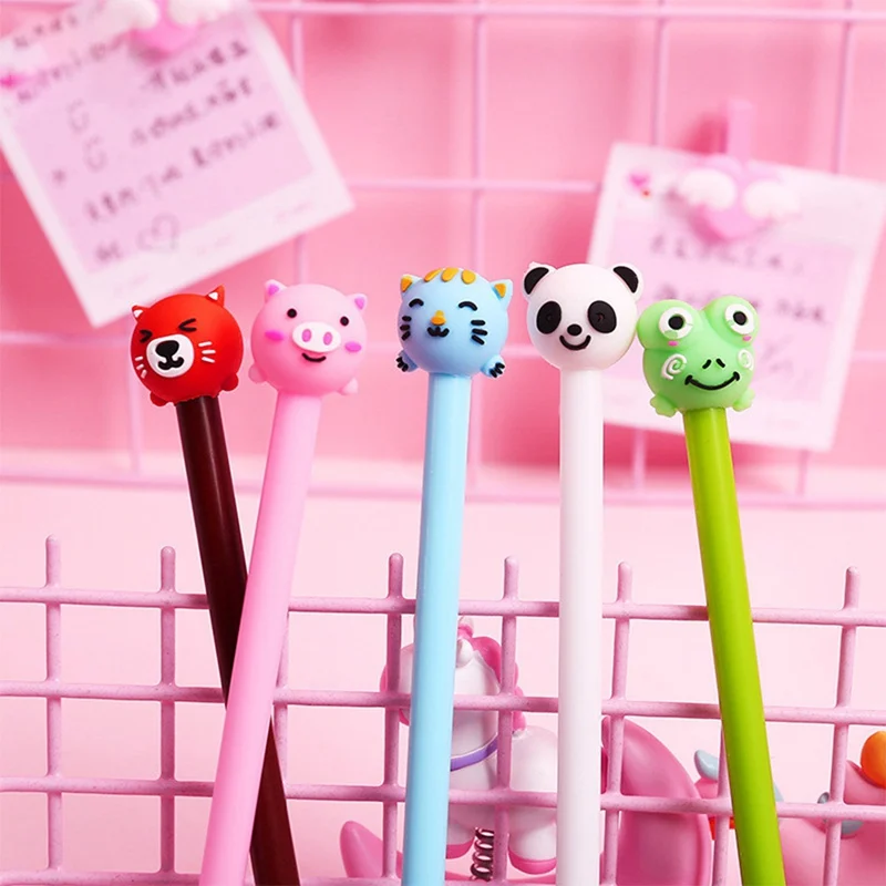 

1Pcs Cartoon Cute Pig Cat Bear Panda Frog Gel Pen 0.5mm Black Ink Gel Pen Student Gifts Awards Writing Supplies