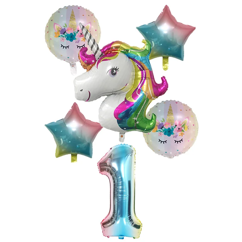 

6pcs/set unicorn Foil Balloons Discoloration star heart Balloon birthday party decorations kids toy Supplies baby shower globos