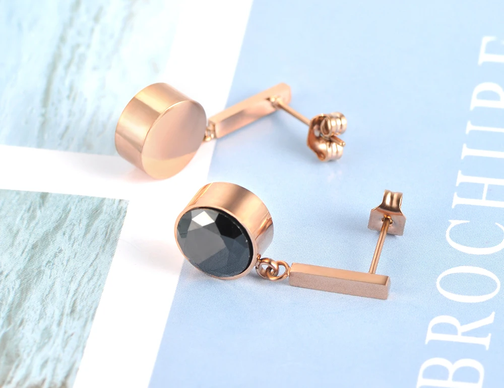 Lokaer Trendy Fashion Jewelry Black CZ Round Crystal Stud Earrings Stainless Steel Waterdrop For Women E18046